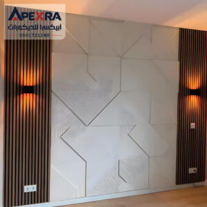 ديكور بديل الخشب للجدران مع اضاءة حديثة