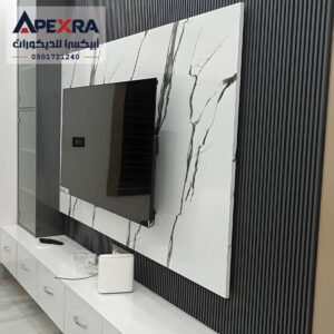 ديكور خلفية شاشة بديل رخام مدموج مع بديل خشب مؤسسة أبيكسرا للديكور